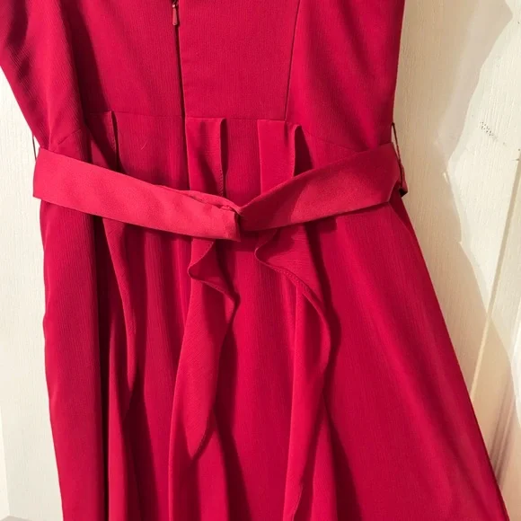 WHITE BY VERA WANG Womens Dress Chiffon Gown Size 8 Red Ruffles Wrap Bust Belted - Picture 11 of 13